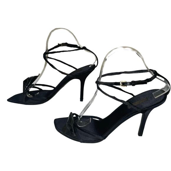 Louis Vuitton Paris Black Satin Wrap Strappy Heels - FLAWED    Size: EU 40 US 10 - Picture 5 of 12